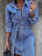 Stunncal Cowboy Lapel Long Sleeve Single Breasted Slim Fit Dress