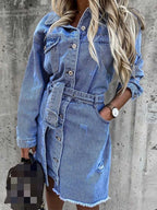 Stunncal Cowboy Lapel Long Sleeve Single Breasted Slim Fit Dress