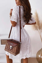 Stunncal Hollow O Neck Flares Sleeve Dress