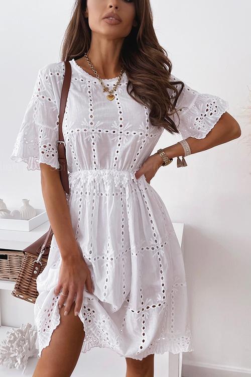 Stunncal Hollow O Neck Flares Sleeve Dress