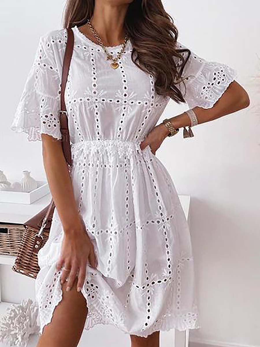 Stunncal Hollow O Neck Flares Sleeve Dress