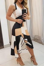 StunncalIrregularity Hem V Neck Sleeveless Dress