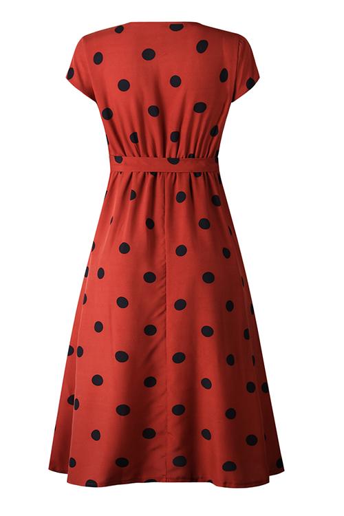 Stunncal Dot Print V Neck Sleeveless Dress