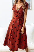 Stunncal Dot Print V Neck Sleeveless Dress