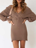 Stunncal V-neck Sexy Twist Mid-length Women's Sweater Wrap Skirt