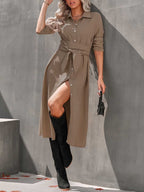 Stunncal Long Solid Color Cardigan Long Sleeve Hem Dress