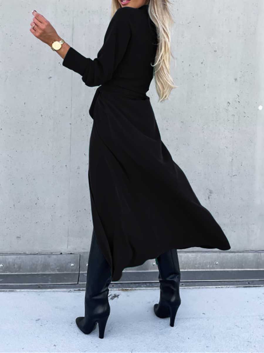 Stunncal Long Solid Color Cardigan Long Sleeve Hem Dress