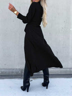 Stunncal Long Solid Color Cardigan Long Sleeve Hem Dress
