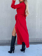 Stunncal Long Solid Color Cardigan Long Sleeve Hem Dress