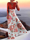 Stunncal Fashion Print Long Sleeve Plunge V Neck Color Block Dresses