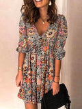 Stunncal Casual V Neck Half Sleeve Printed Swing Dress
