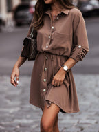Stunncal Waist Tie Button Pull Sleeve Dress