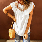 Stunncal Lace Ruffle Round Neck Top