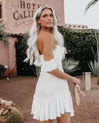 Stunncal Lace Pleated Ruffle One-Shoulder Dress