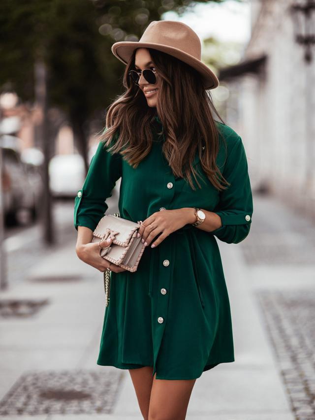 Stunncal Waist Tie Button Pull Sleeve Dress