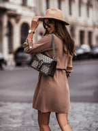 Stunncal Waist Tie Button Pull Sleeve Dress