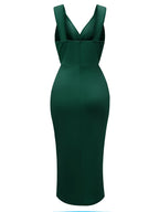 Stunncal Celebrities Elegant Solid Solid Color V Neck Waist Skirt Dresses