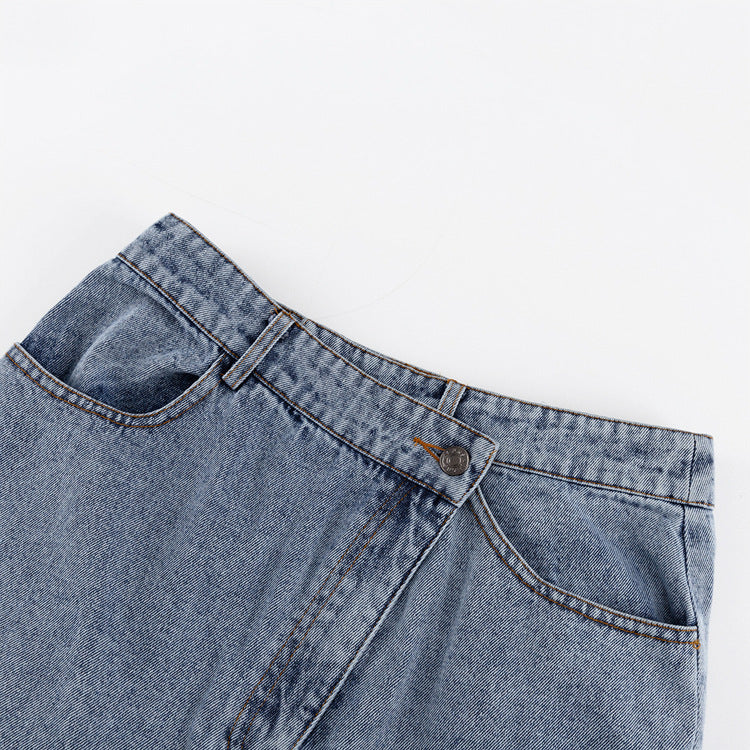 Stunncal Raw Hem High Slit Maxi Denim Skirt