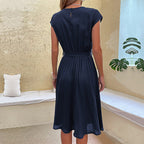 Stunncal Solid Color Lace-Up Pleated Dress