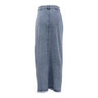 Stunncal Raw Hem High Slit Maxi Denim Skirt