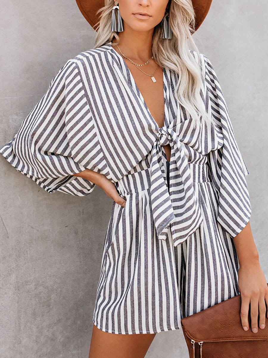 Stunncal Wind In My Sails Cotton Pocketed Tie Romper