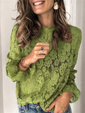 Stunncal Flared sleeve long sleeve hollow lace shirt