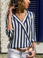 Stunncal V-Neck Striped Long-Sleeved Shirt