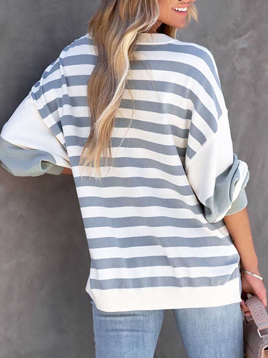 Stunncal Striped Printed Loose Color Clash Sweatshirt