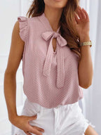 Stunncal Polka Dot Bow Neck Sleeveless Blouse Top