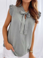 Stunncal Polka Dot Bow Neck Sleeveless Blouse Top
