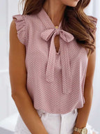 Stunncal Polka Dot Bow Neck Sleeveless Blouse Top
