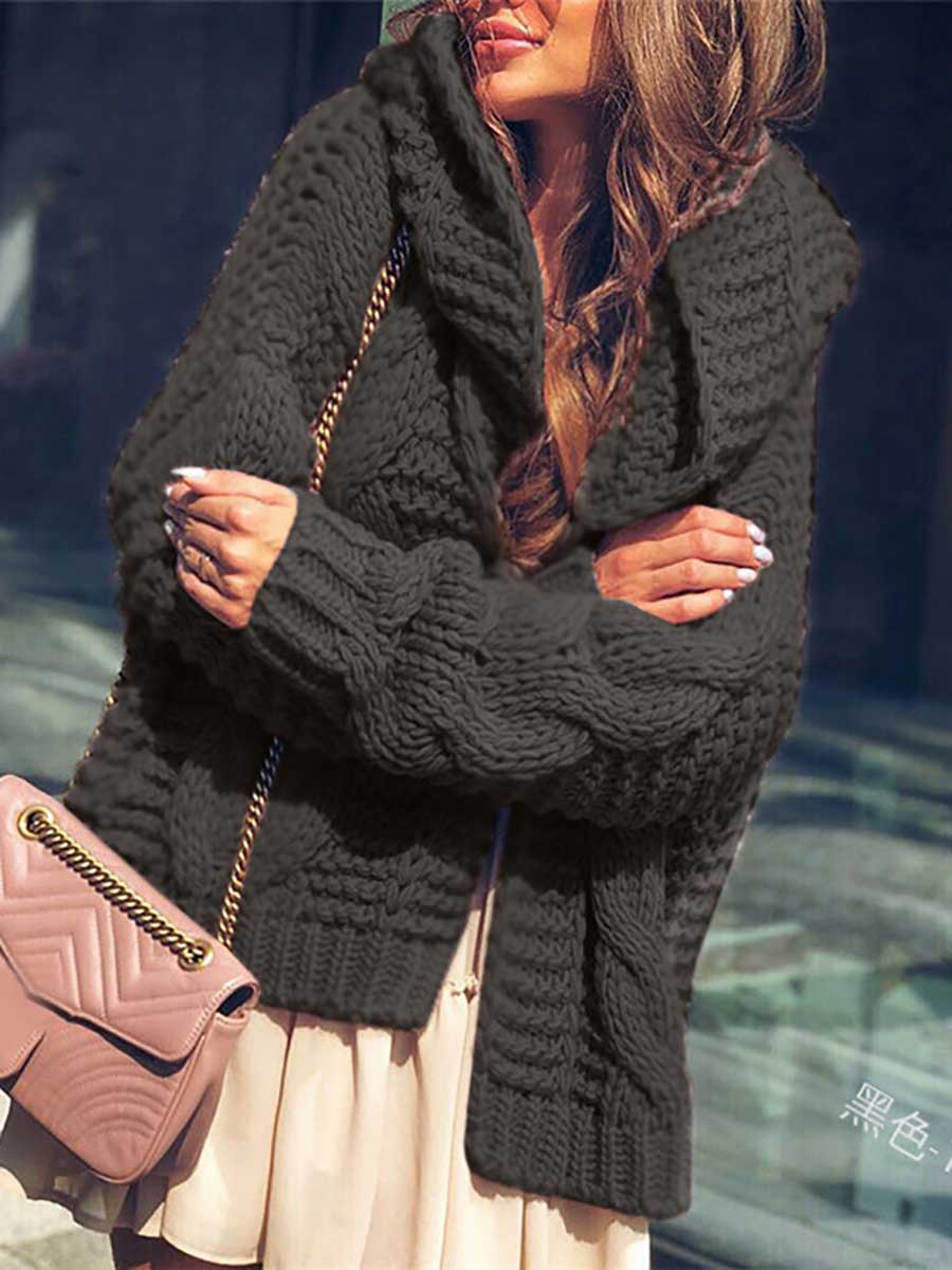 Stunncal Twist Hat Cardigan Solid Color Chunky Knit Sweater