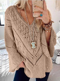 Stunncal Cutout V-Neck Flared Sleeve Sweater