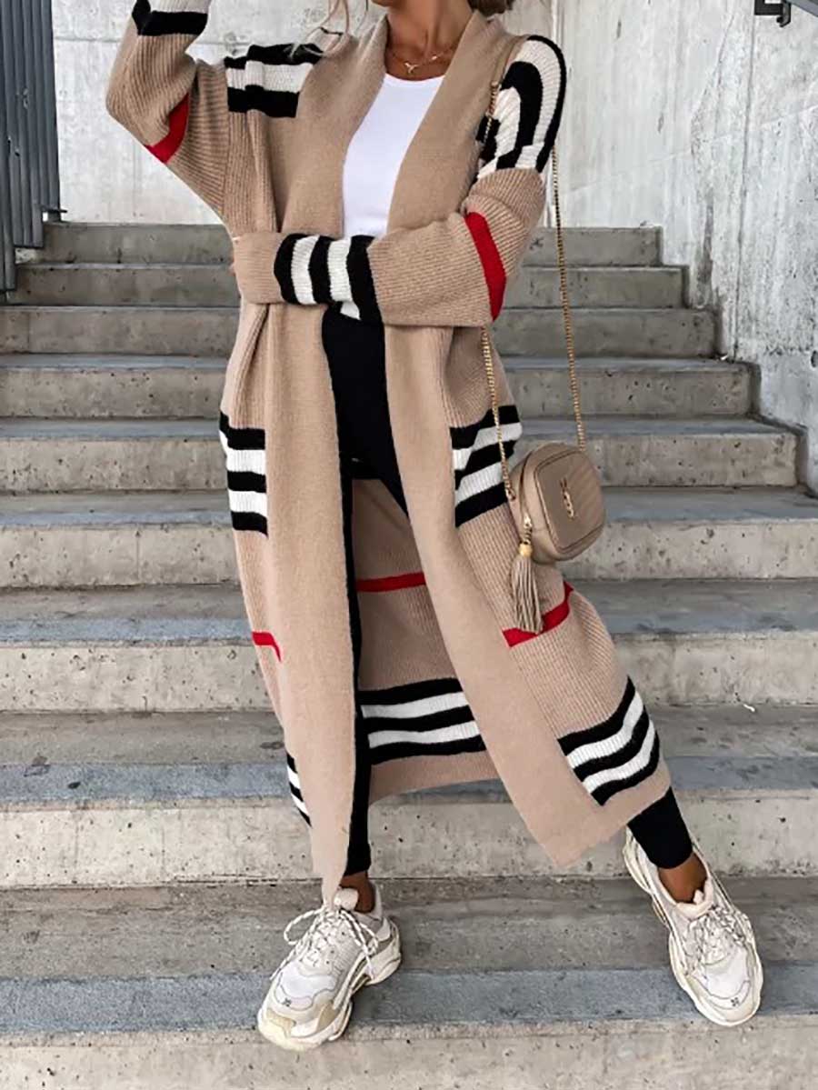 Stunncal Long Striped Knit Cardigan