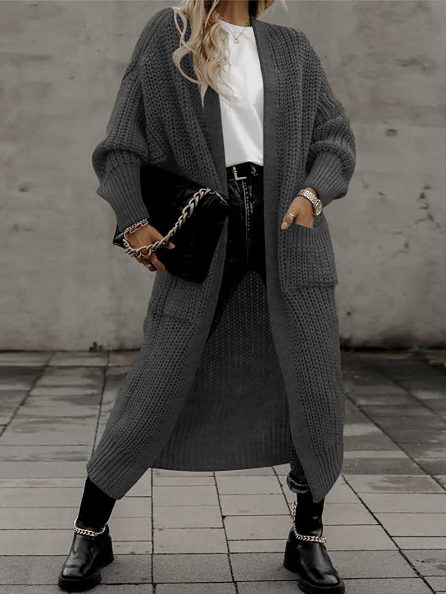 Stunncal Long Cardigan Pocket Loose Sweater