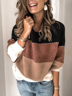 Stunncal Casual Color Clash Crew Neck Sweater