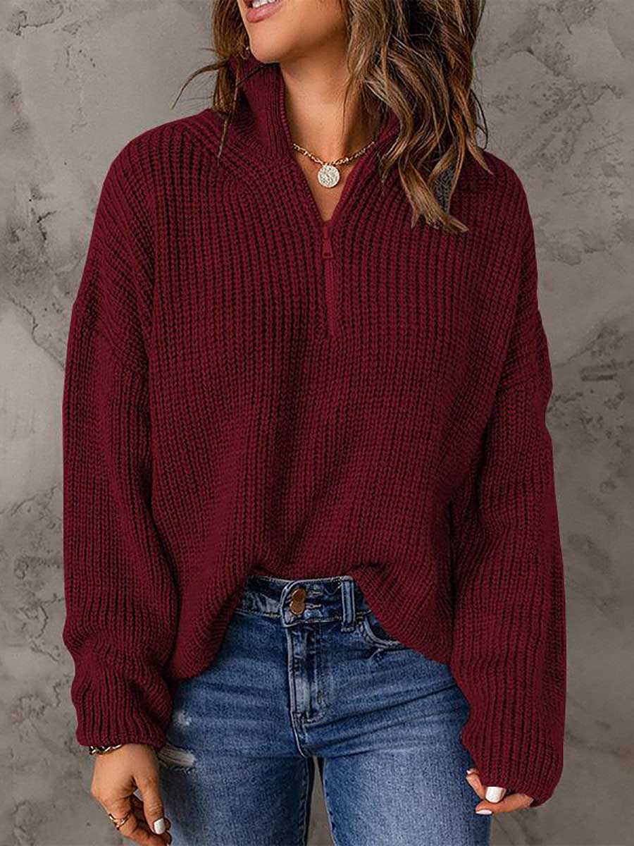 Stunncal High Neck Zipper Loose Sweater