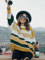 Stunncal Striped Patchwork Colorblock Crew Neck Sweater