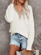 Stunncal Sexy Lace V-Neck Drop Shoulder Sweater