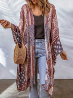 Stunncal Plus Size Printed Bat Sleeve Cardigan