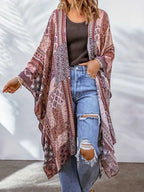 Stunncal Plus Size Printed Bat Sleeve Cardigan