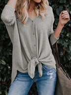 Stunncal Long Sleeve V-Neck Cardigan T-Shirt Bottom Shirt
