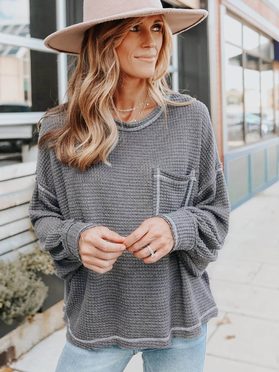 Stunncal Waffle Drop Sleeve Loose Casual Top（6 colors）