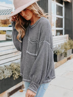 Stunncal Waffle Drop Sleeve Loose Casual Top（6 colors）