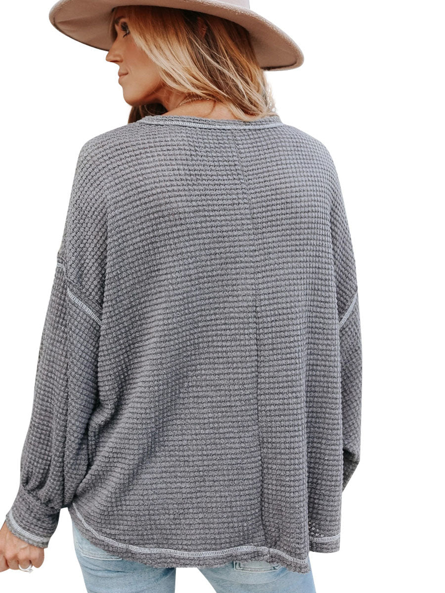 Stunncal Waffle Drop Sleeve Loose Casual Top（6 colors）