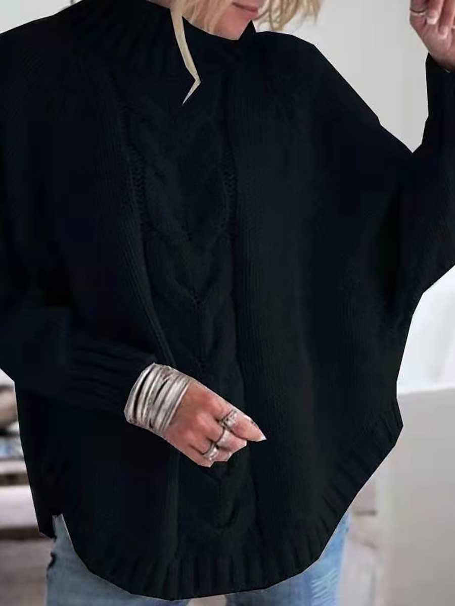 Stunncal Batwing Sleeve Half High Neck Twist Knit