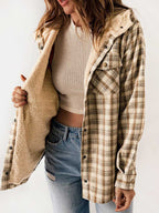 Stunncal Plaid Long Sleeve Shirt Hooded Thickened Jacket