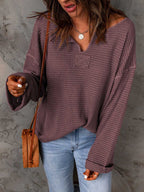 Stunncal Waffle Knit Long Sleeve V-Neck Sweater