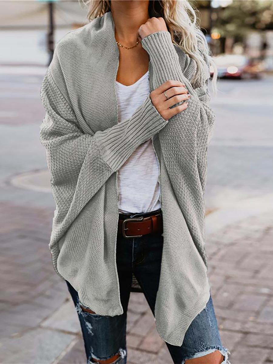 Stunncal Bat sleeve plus size long knitted cardigan sweater（13 colors）