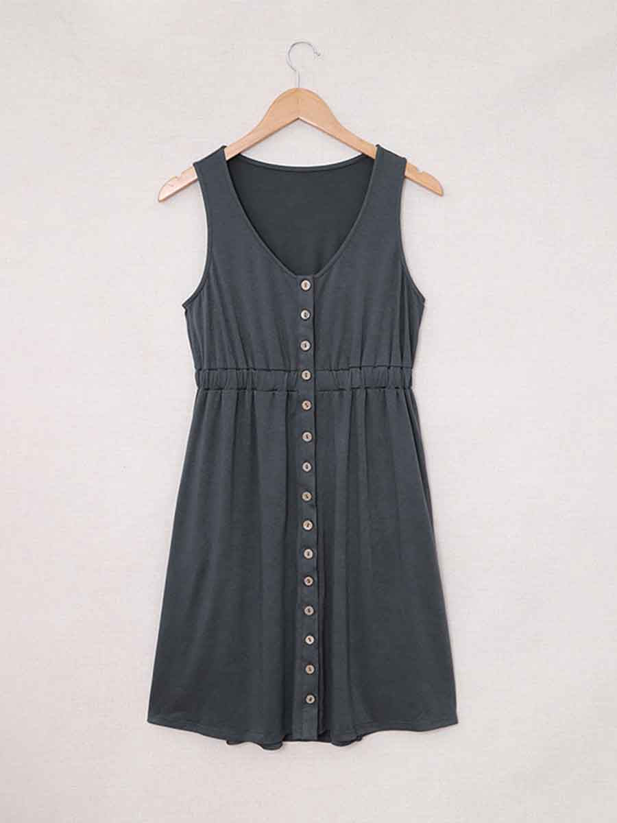 Stunncal Casual Buttons Vest Dress(9 Colors)